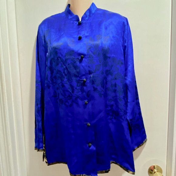 Chico's Design Tops - Vint. Chico's Asian Mandarin Collar Silk Button Front Chic Shirt Top Blouse 1 M